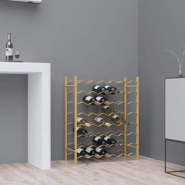 Berkfield Home Gold Metal Wall Mounted Wine Rack for 48 Bottles