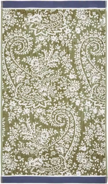 Bedeck of Belfast Elara Cotton Bath Towel with Border, Green and White