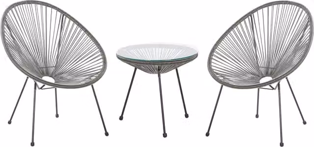 Rio 3 Piece Grey Garden Bistro Set with Glass Top and Powder Coated Steel Frame