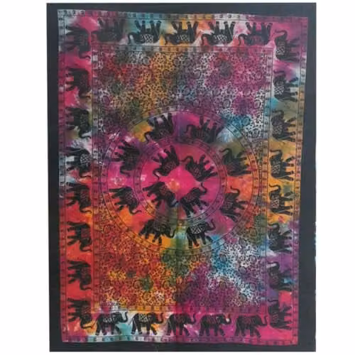KDMD Elephant Mandala Cotton Wall Hanging, Multicolour and Black, W: 112 cm, H: 78 cm