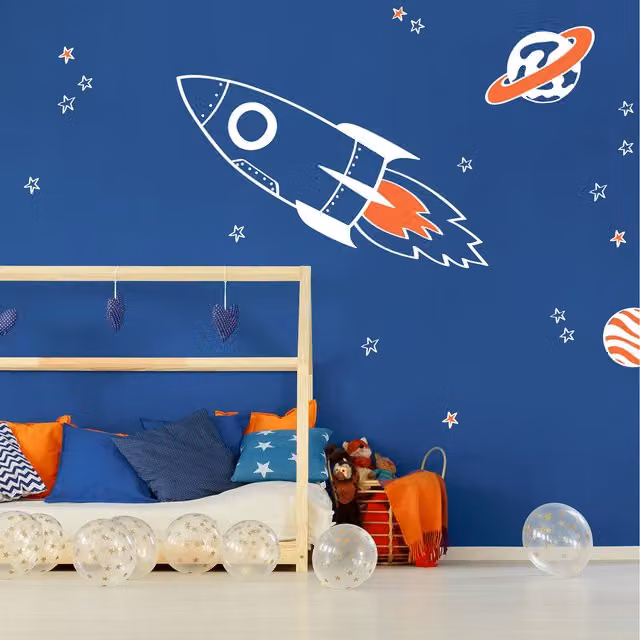 Stickerscape Rocket and Stars Modern Adhesive Wall Sticker Pack in White