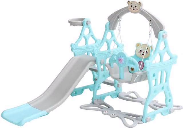 Kidkid Slide and Swing Play Set with Basketball Hoop in Green and Multicolour