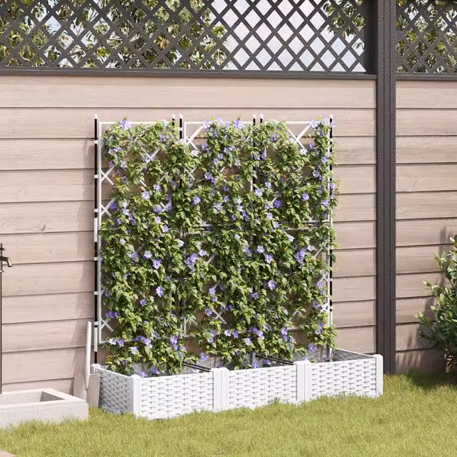 Berkfield Home Garden Planter with Trellis, 3 Piece, White, W/D/H: 120 x 40 x 125.5 cm