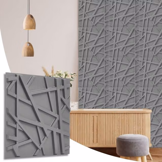NOVECRAFTO Geometric Line 3D Wall Panels, Matt Grey PVC Cladding, W: 50 cm x H: 50 cm, Pack of 10