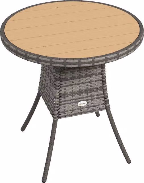 Outsunny Round Rattan Garden Table in Brown with Wood-Effect Finish