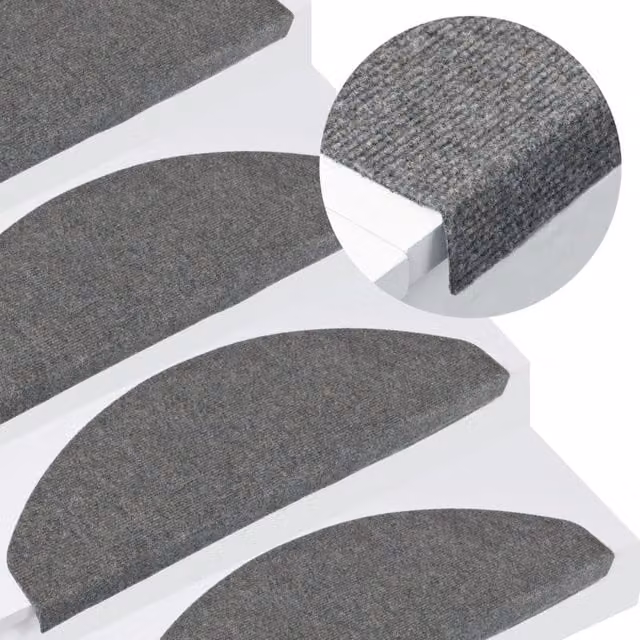 Berkfield Home Self-adhesive Non-slip Stair Mats, 15 Pieces, Grey, W: 65 cm, D: 22.5 cm, H: 3.5 cm