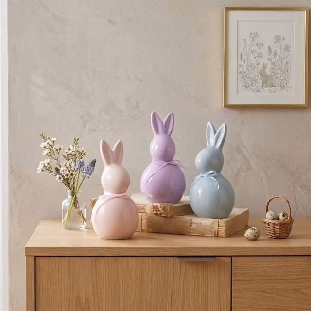 Garden Greatness Springtime Trio Bunny Ceramic Ornaments, Multicolour
