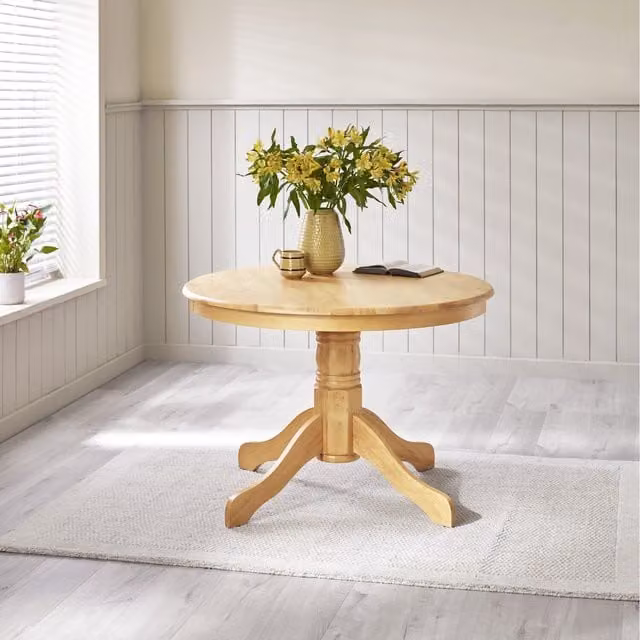 FurnitureboxUK Bude Round Pedestal Dining Table in Brown Rubberwood