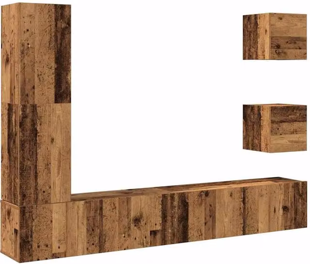 Berkfield Home 5 Piece Wall-Mounted TV Cabinet Set in Brown and Multicolour Engineered Wood