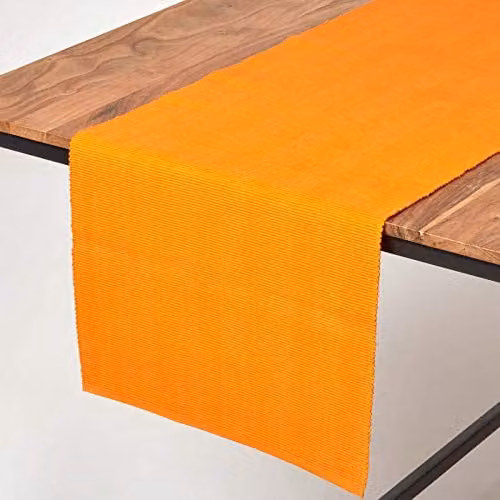 Homescapes Cotton Plain Table Runner in Orange W/L: 44 x 178 cm