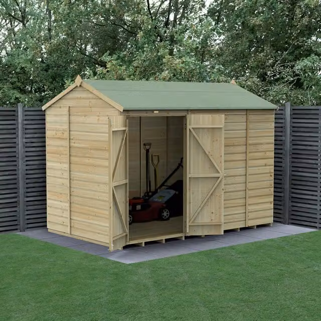 Beckwood 10x6 Reverse Apex Wooden Shed in Green and Brown