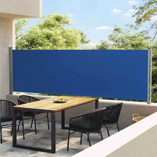 Berkfield Home Blue Retractable Side Awning with Steel Frame and Polyester Fabric, W/H: 600 x 140 cm