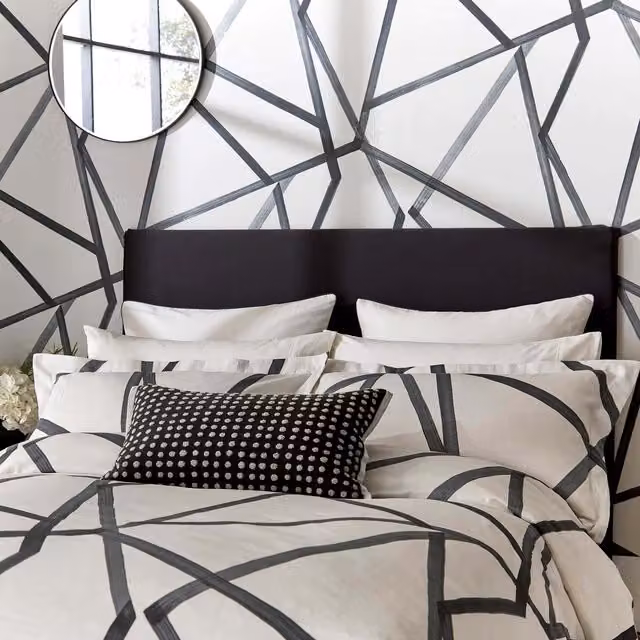 Harlequin Sumi Graphic Cotton Duvet Cover in Grey and Beige, Pillowcase 40 x 60 cm