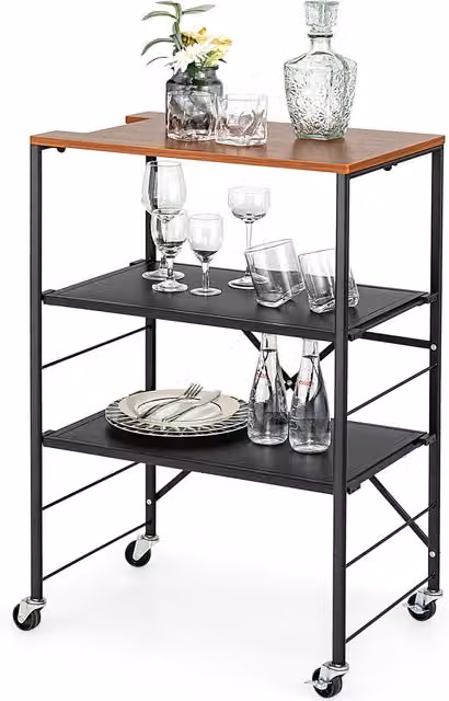 COSTWAY 3-Tier Industrial Metal Rolling Kitchen Serving Cart in Brown