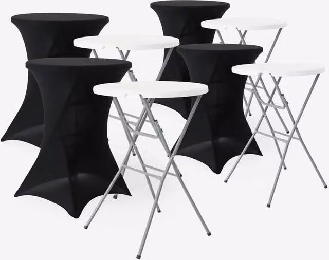 Sweek Set of 4 Black Folding Steel High Reception Tables with Protective Covers