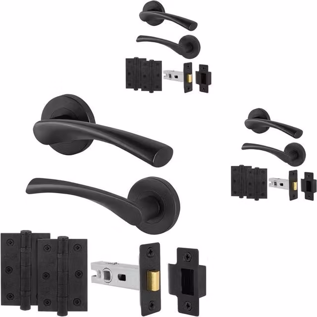 AFIT Black Internal Twist Door Handles with Latch Hinges, 3 Pack, W/D/H: 15 x 15 x 1.5 cm