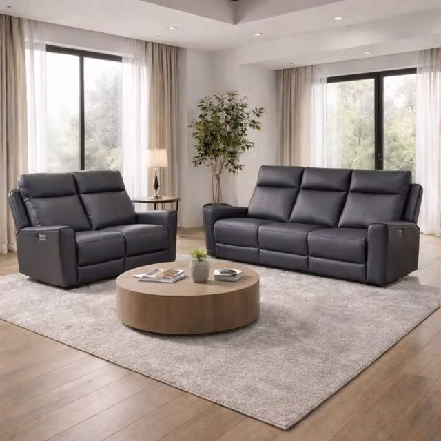 Aspire Rivington Real Leather Power Recliner 3+2 Sofa Set with USB Charging in Anthracite Grey