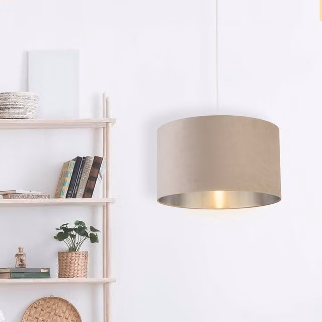 Lighting Collection Taupe Velvet Drum Lamp Shade with Silver Inner, Diameter: 45 cm