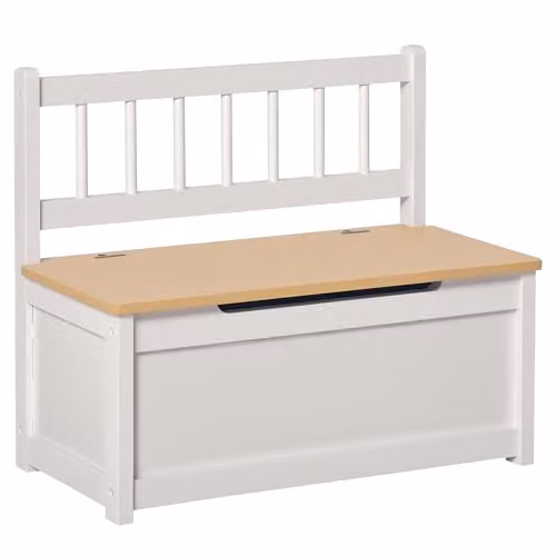 HOMCOM 2-in-1 Wooden Toy Box and Seat Bench Storage Organiser with Soft-Close Lid, White, W: 60 cm, D: 30 cm, H: 50 cm