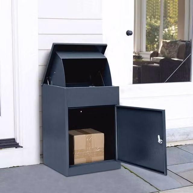 FLAVORA Lockable Wall Mounted Steel Parcel Delivery Drop Box in Black