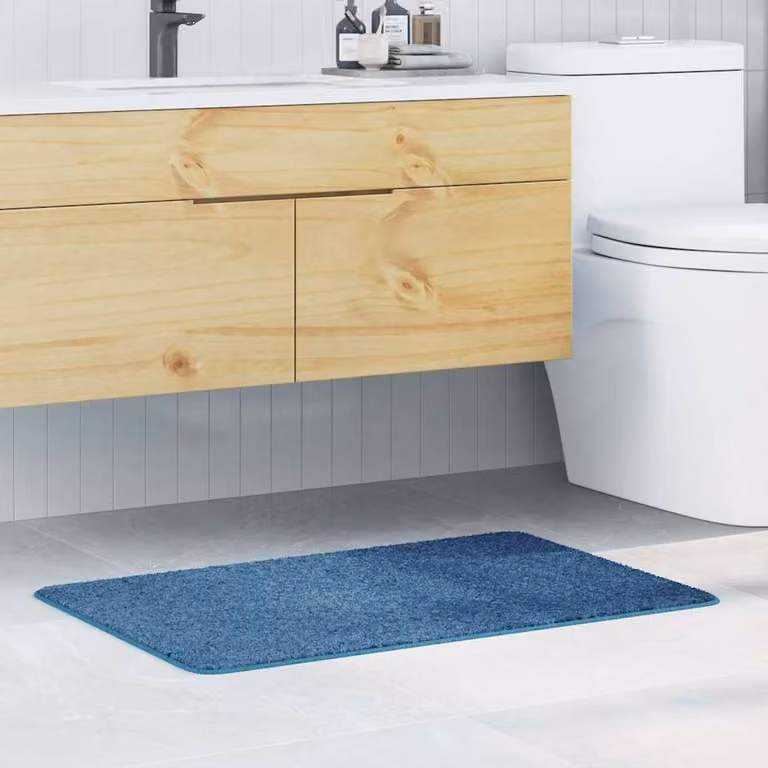 Berkfield Blue Rectangular Non-Slip Soft Bath Mat, W: 60 cm x L: 90 cm
