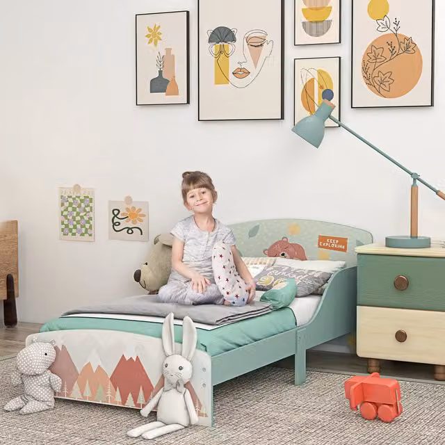 ZONEKIZ Toddler Bed Frame for Kids in Green, Engineered Wood House Frame Design