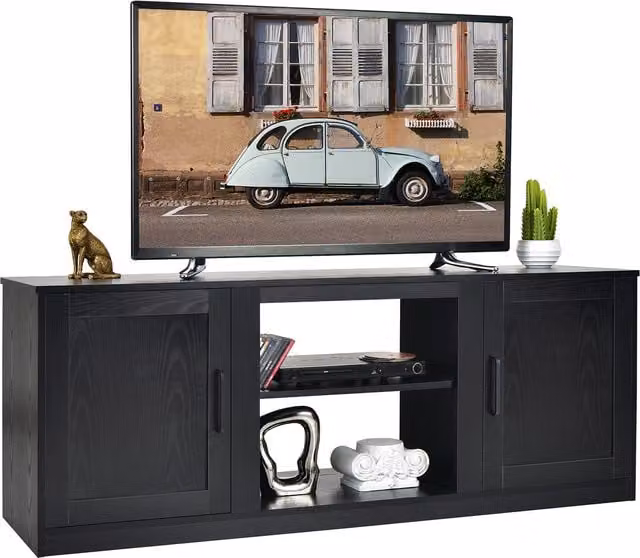 COSTWAY 58 inch Black Rustic Wood TV Stand Entertainment Console Center
