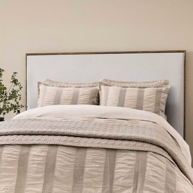 Bedeck of Belfast Woven Waffle Stripe Kingsize Duvet Cover and Pillowcase Set, Beige Linen Cotton, 180 x 200 cm