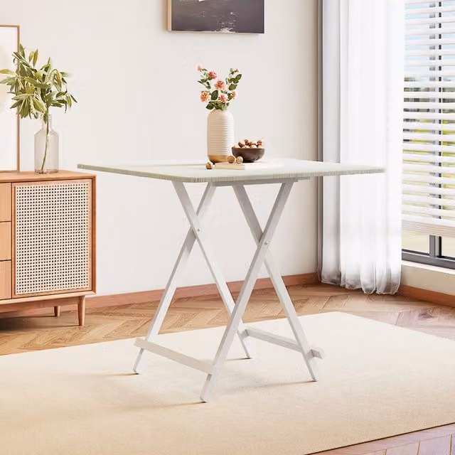 Livingandhome White Foldable Wooden Square Dining Table for Garden and Patio, W/D/H: 80 x 80 x 80 cm
