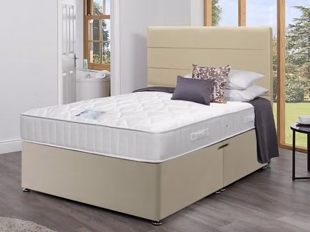 Highgrove Solar Pocket 1000 Double Divan Bed, Beige Upholstered Fabric, W/D: 140 x 200 cm