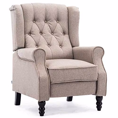 More4Homes Althorpe Wing Back Recliner Armchair in Grey and Beige Fabric and Synthetic Leather, W/D/H: 82 x 78 x 105 cm