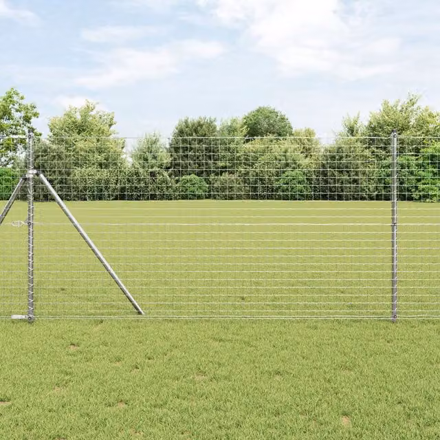 Berkfield Home 26 Piece Set of Round Galvanised Steel Fence Posts in Silver, H: 190 cm, Diameter: 3.2 cm