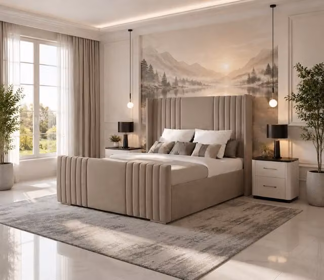 K Mehmood Enterprise Ltd Luxury Divan Bed Set with Mattress and Headboard in Mink Velvet, W/D/H: 90 x 200 cm