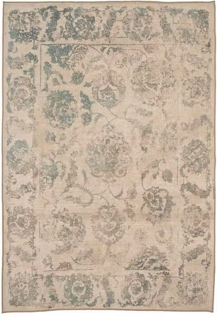 Kukoon Beige and Petrol Teal Floral Washable Rug, W/D/H: 80 x 300 cm