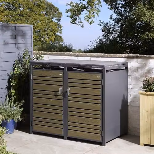 Rowlinsons Chelsea Double Bin Store in Grey Coated Steel, W: 132.5 cm, D: 81 cm, H: 116.5 cm