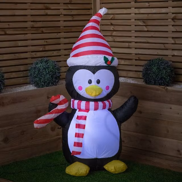 Trans Continental 120 cm Inflatable Penguin LED Outdoor Christmas Decoration in Multicolour and Black