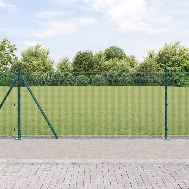 Berkfield Home Green Steel and PVC Round Mesh Fence Post Set of 2, H: 1 m, W: 25 cm