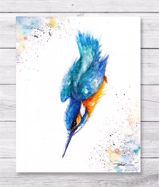 BebesArts Kingfisher Canvas Wall Painting in Blue, W: 45.72 cm x H: 30.48 cm
