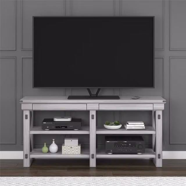 Dorel Home Wild Wood Veneer TV Stand for 65 inch TVs in Rustic White
