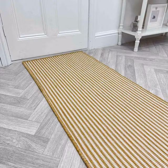 runrug Pinstripe Reversible Carpet Runner Rug in Beige, W: 70 cm, L: 330 cm