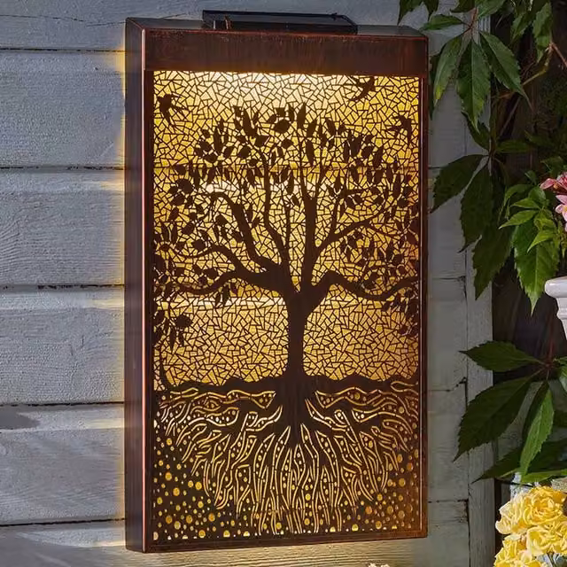 Garden Mile Solar Tree of Life Wall Art Light in Bronze Effect