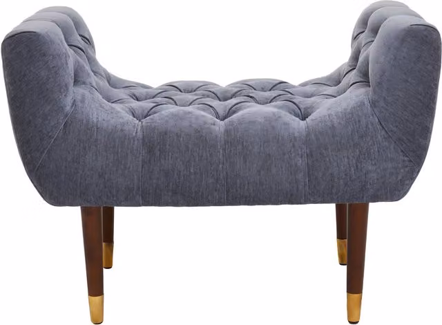 Orsina Classic Grey Chenille Stool with Birch Wood Frame and Metallic Gold Finished Pointed Feet