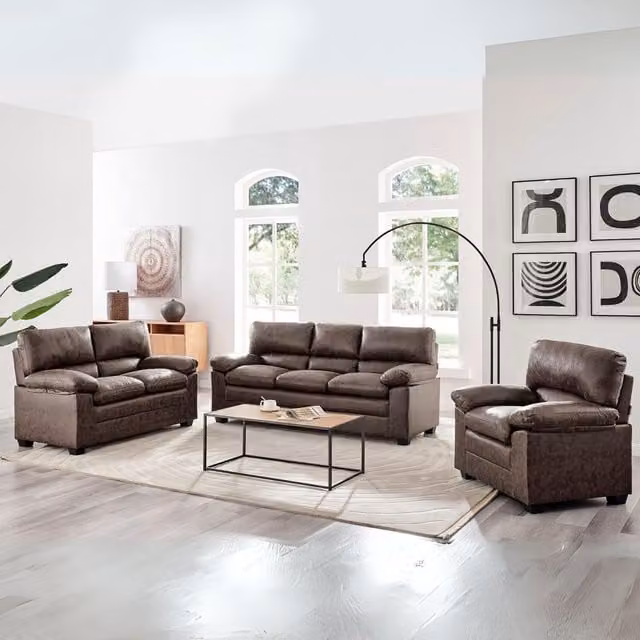 Bravich Oxford 6-Seater Faux Leather Sofa in Brown