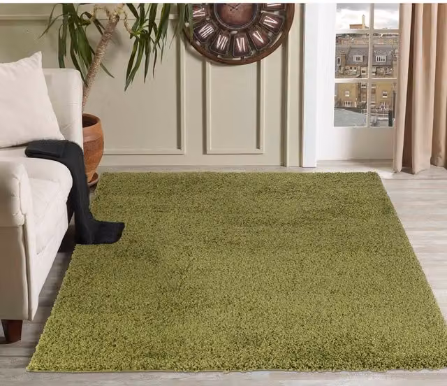 Desire Rugs Plain Modern Fluffy Shaggy Area Rug, Green, W: 120 cm x L: 170 cm