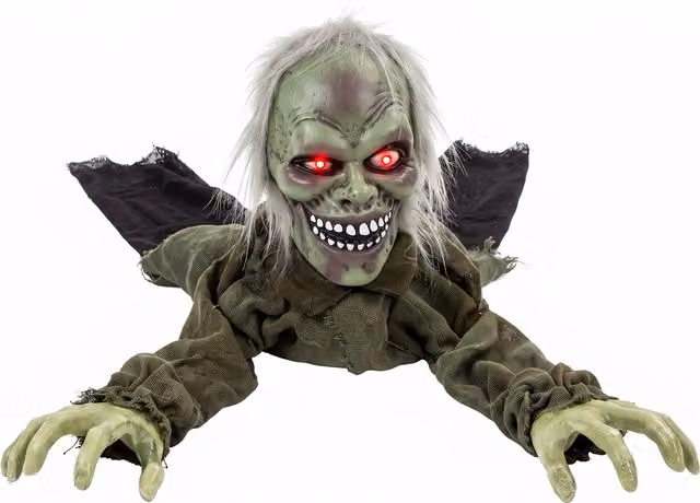 HOMCOM Halloween Animatronic Crawling Zombie Decoration with Light-Up Eyes and Creepy Sound in Grey, Black and Red