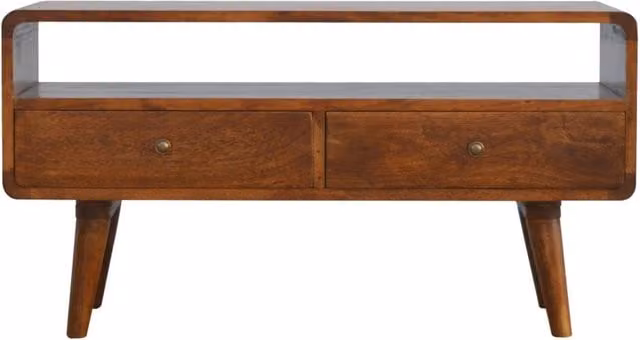 KDMK Modern Curved Mango Wood Media Unit and TV Stand in Grey Washed Orange and Brown