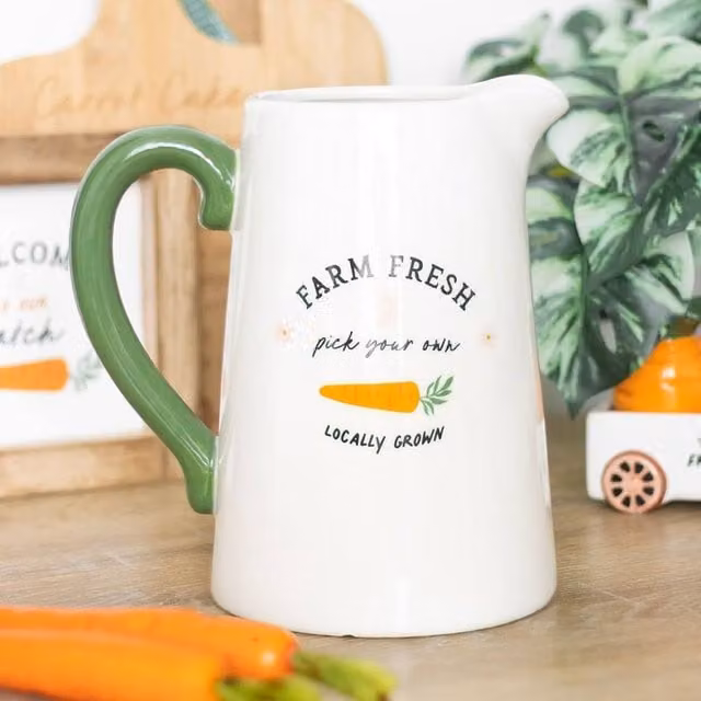 Uniqueful Farm Fresh Carrot Patch Ceramic Floral Flower Jug in Multicolour and White, 1000ml