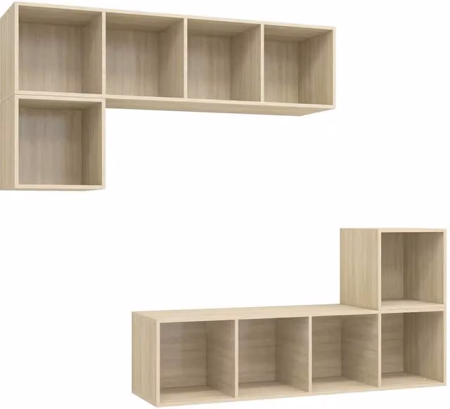 Berkfield Home 4 Piece Modern Wall Mounted TV Cabinet Set in Sonoma Oak and Beige