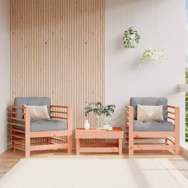 Berkfield Home Set of 2 Solid Wood Douglas Garden Chairs with Cushions in Brown and Grey
