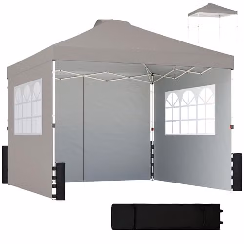 Outsunny Grey Pop Up Gazebo with 3 Sidewalls and UPF 50+ Protection, W: 300 cm, D: 300 cm, H: 285 cm